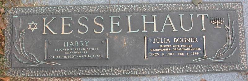 The Mount Lebanon Cemetery Grave Marker of Julia (Bogner) and Harry Kesselhaut