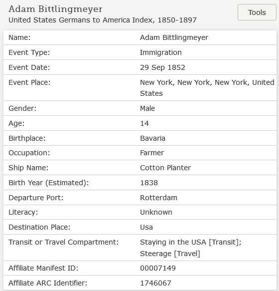 Adam Bittlingmeier Immigration Record