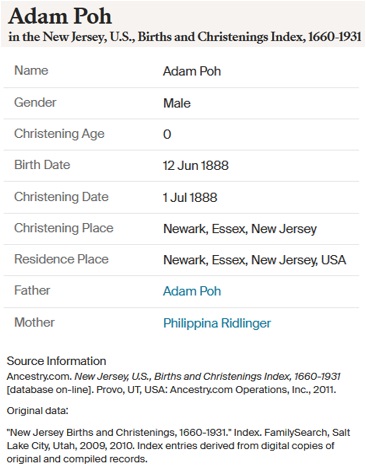 Adam Poh Jr. Birth Record