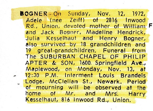Adele (Zeif) Bogner Obituary 1