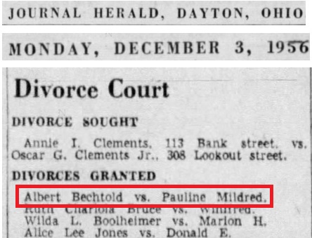Albert Bechtold and Pauline Staats Divorce Record