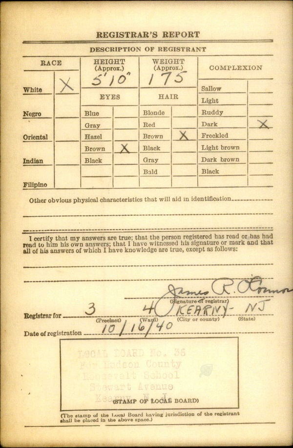 Albert Bechtold World War II Draft Registration