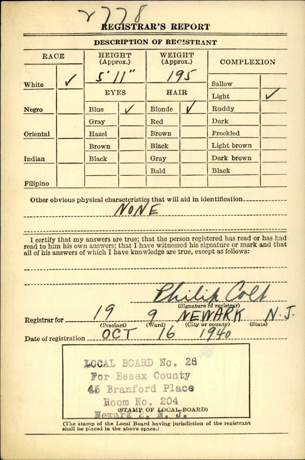 Albert Finkel's World War II Draft Registration