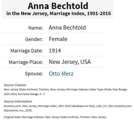 Anna Bechtold and Otto Merz Marriage Index