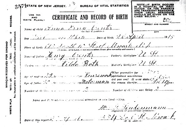 Anna Erna Greuter Birth Certificate