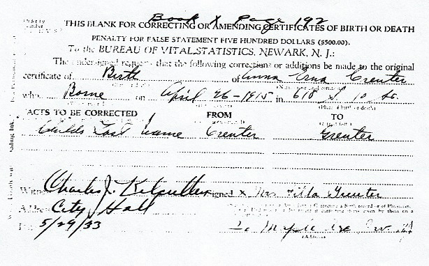 Anna Erna Greuter Birth Certificate Amendment