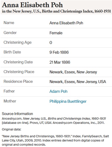 Anna Elizabeth Poh Birth Record