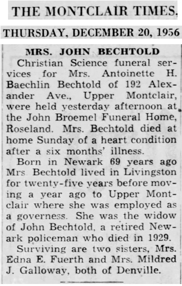 Antoinette H. Baechlin Bechtold Obituary