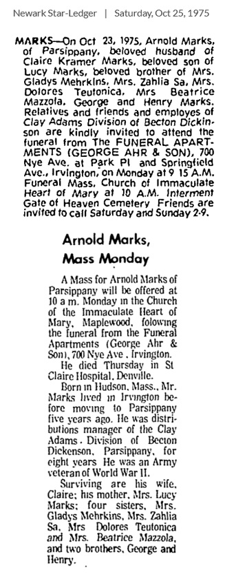 Arnold V. Marks Obituary
