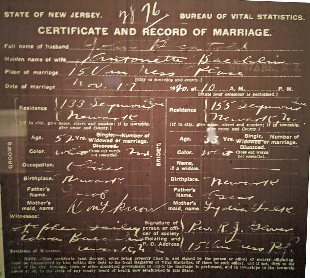 Marriage Certificate for John H. Bechtold and Antoinette Baechlin
