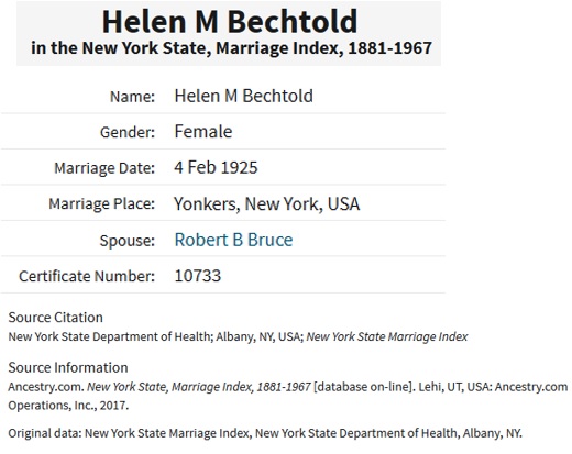 Helen Bechtold and Robert Bruce Marriage Record
