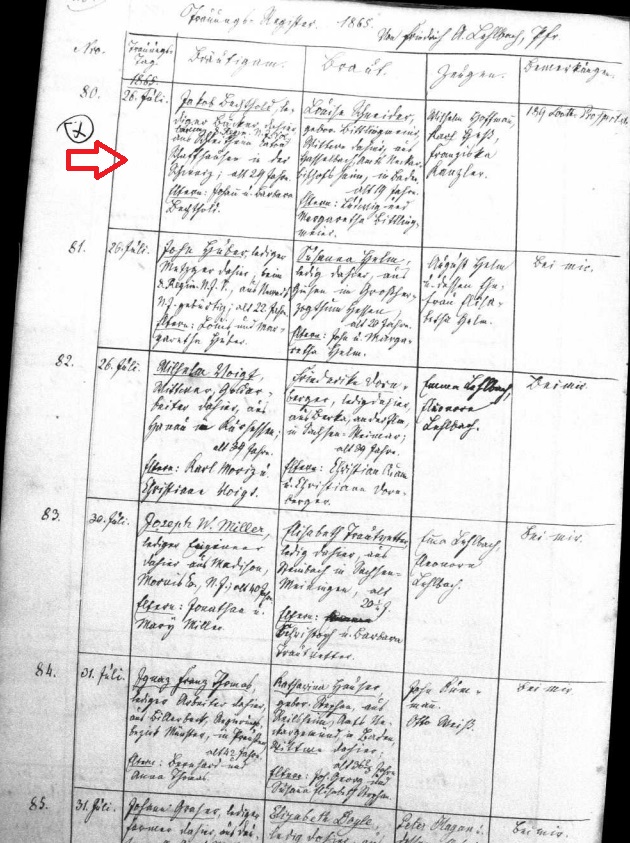 Louisa Schneider and Jacob Bechtold Marriage Record