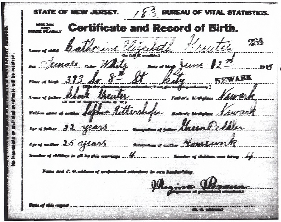 Catherine Elizabeth Greuter Birth Certificate