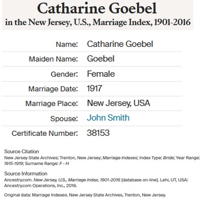 John Dyszkiewicz (Smith) and Catherine Goebel Marriage Index