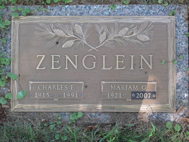 The Hollywood Memorial Park Cemetery Grave Marker of Charles and Mariam (Dill) Zenglein