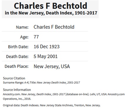 Charles Bechtold Death Index