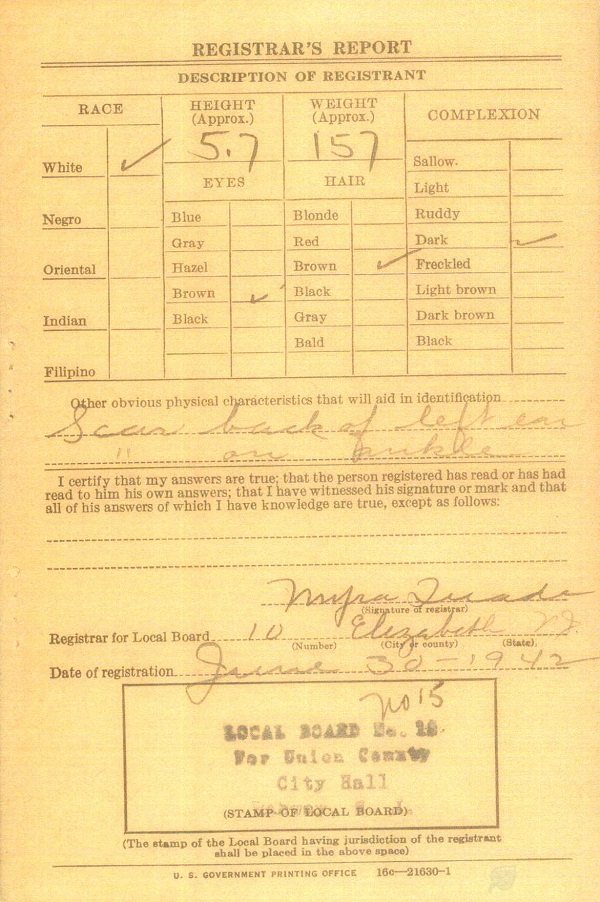 Charles J. Bechtold Jr. WWII Draft Registraion