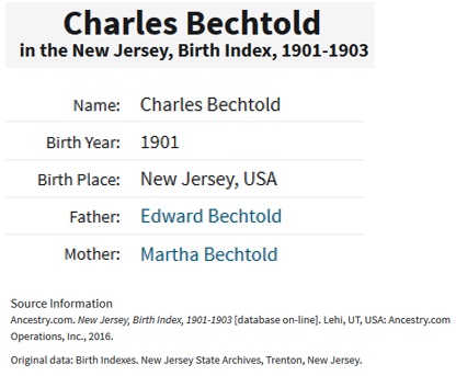 Charles Bechtold Birth Index