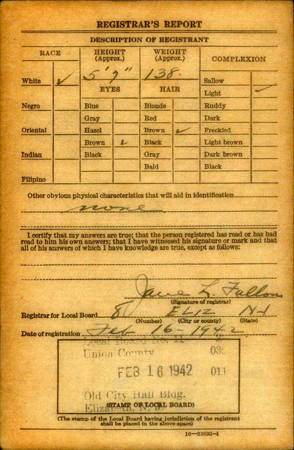 Charles Bechtold World War II Draft Registration