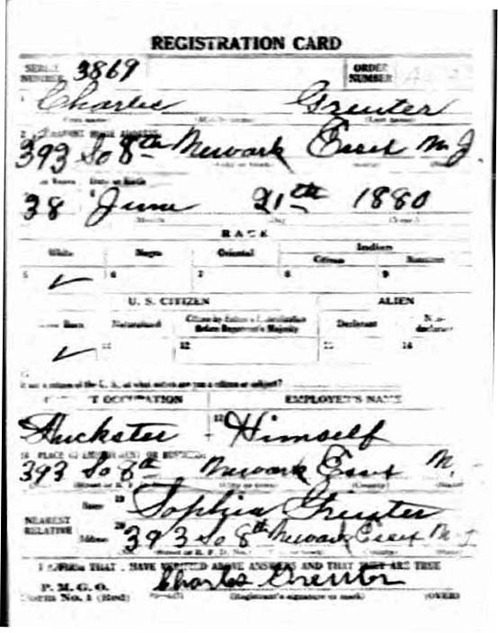 Charles Greuter's World War I Draft Registration Card Part 1