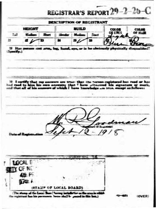 Charles Greuter's World War I Draft Registration Card Part 2