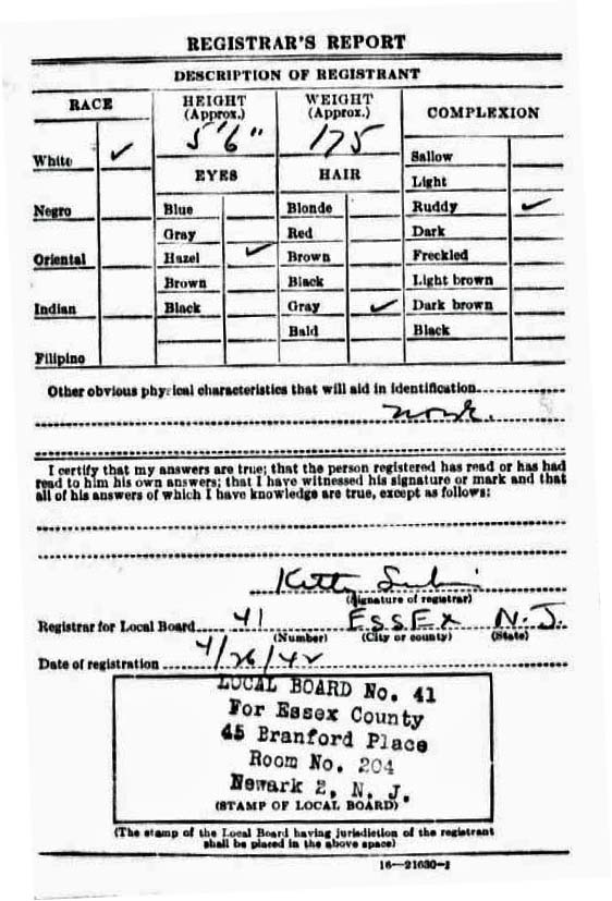 Charles Greuter's World War II Draft Registration Card Part 2