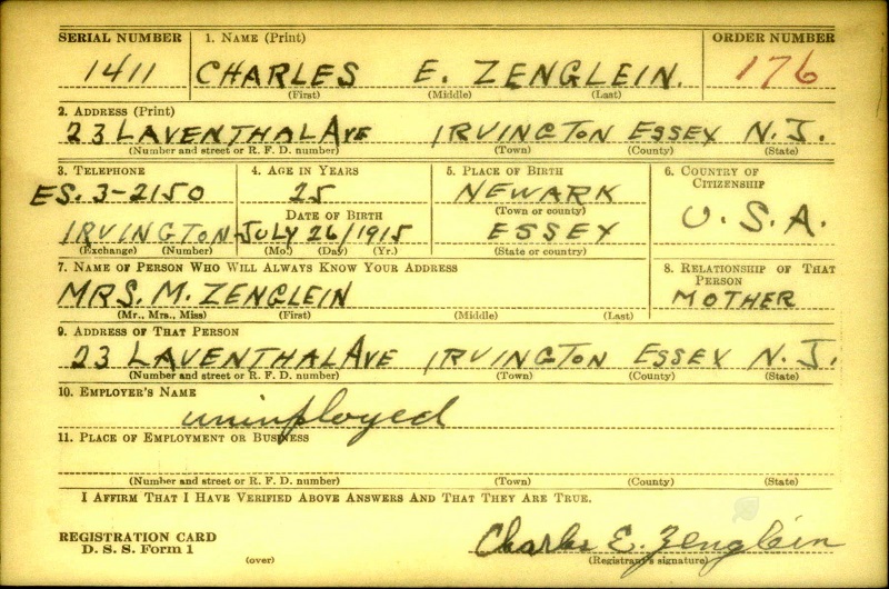 Charles E. Zenglein World War II Draft Registration