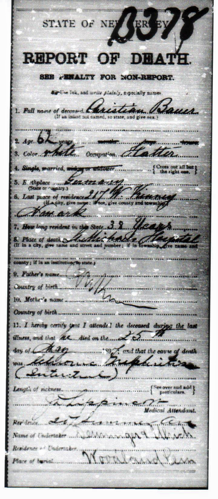 Christian Bauer Death Certificate