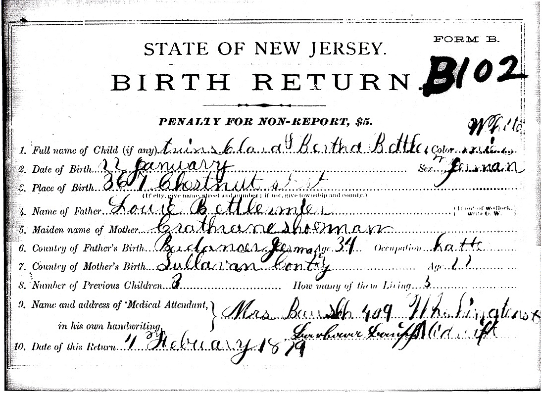 Clara and Bertha Bittlingmeier Birth Certificate