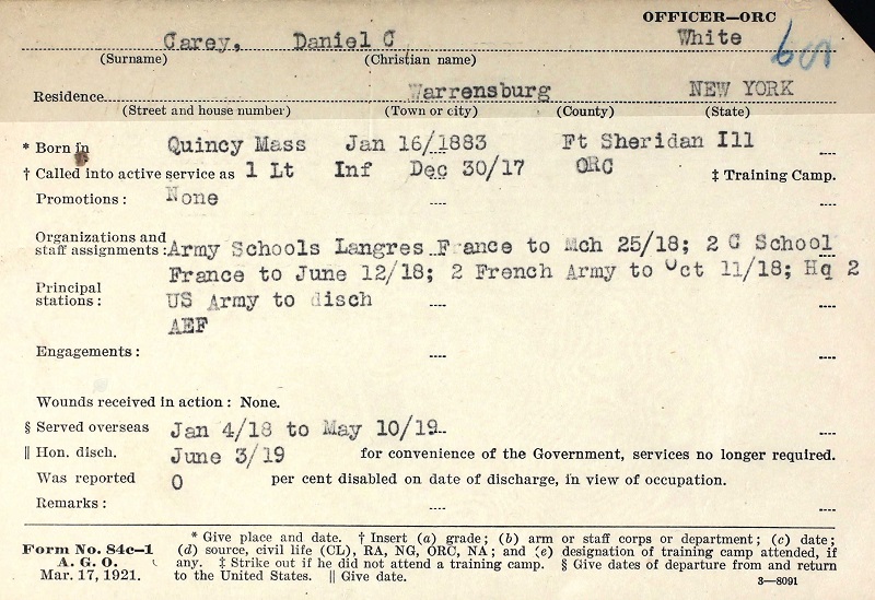Daniel C. Carey World War II Service Record