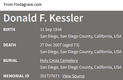 Donald Forrest Kessler Cemetery Record