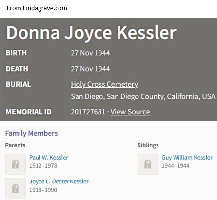 Donna Joyce Kessler Cemetery Record