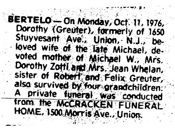 Dorothy Greuter Bertelo Obituary