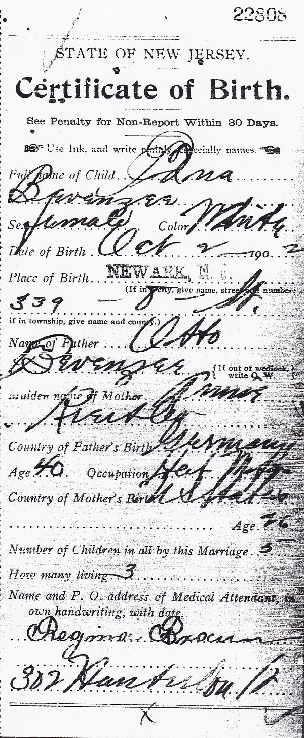 Edna Bevensee Birth Certificate