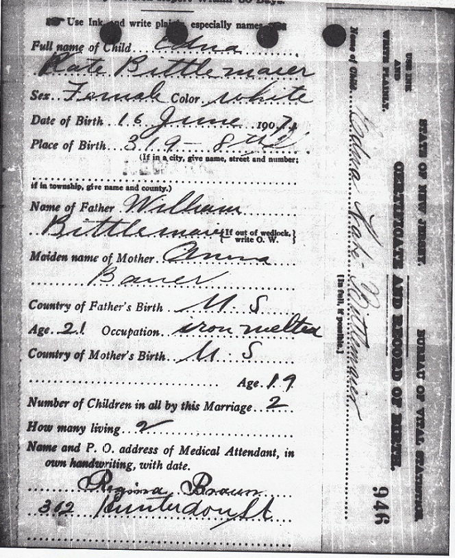 Edna Kate Bittlingmeier Birth Certificate
