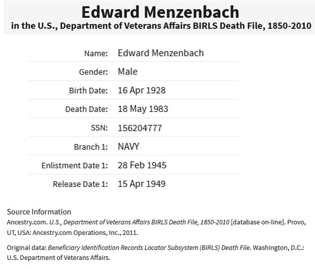Edward Menzenbach Military Service Record