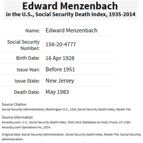 Edward Menzenbach SSDI