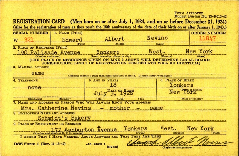 Edward A. Nevins WW2 Draft Registration