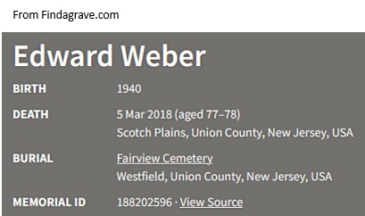 Edward Weber Cemetery Record