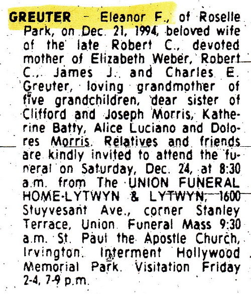 Eleanor F. (Morris) Greuter Obituary 1