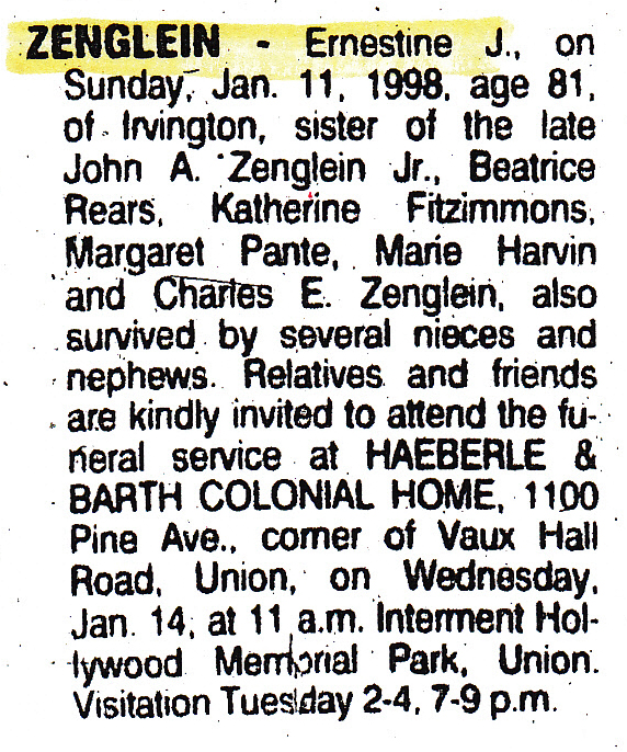 Ernestine J. Zenglein Obituary 1