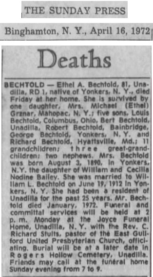 Ethel A. Bailey Bechtold Obituary