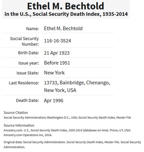 Ethel May Bechtold SSDI