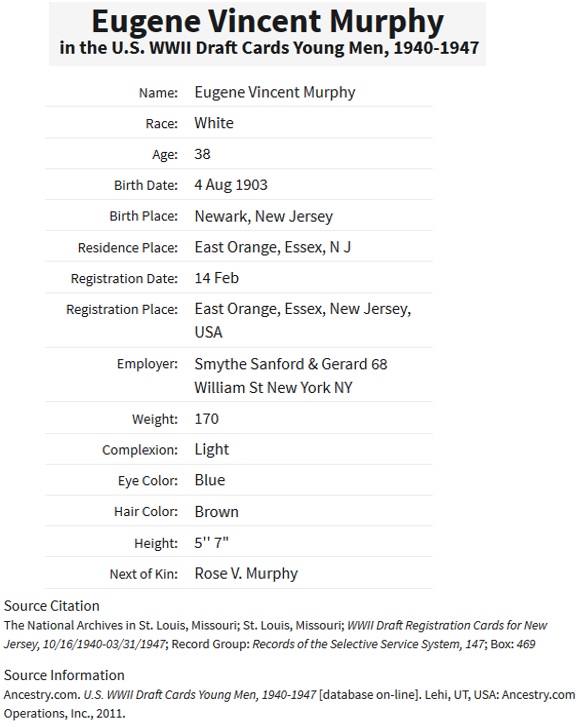 World War II Draft Registration for Eugene V. Murphy
