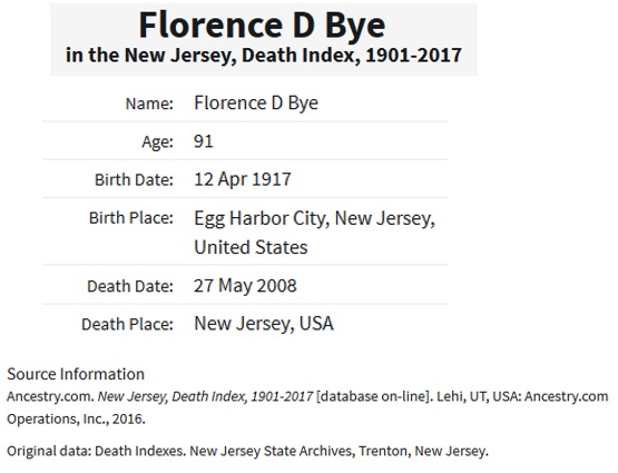 Florence Dumont Bye Death Index