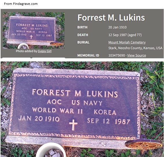 Forrest McReynolds Lukins Cemetery Record