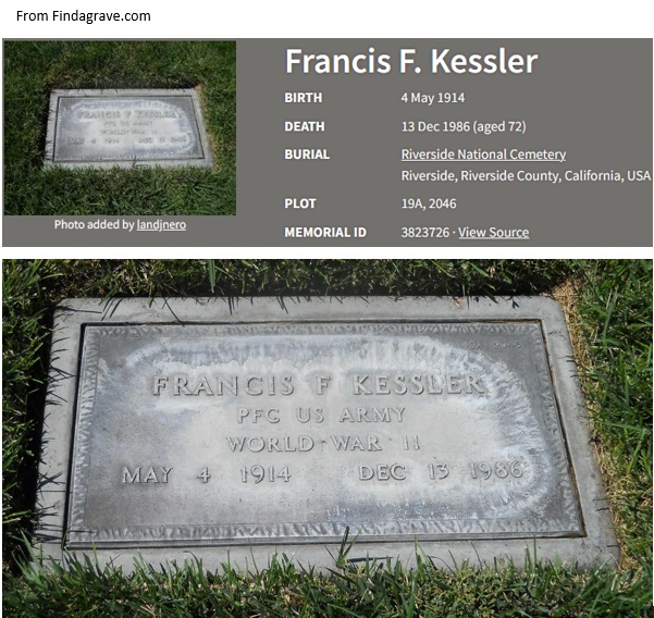Francis William Kessler Cemetery Record