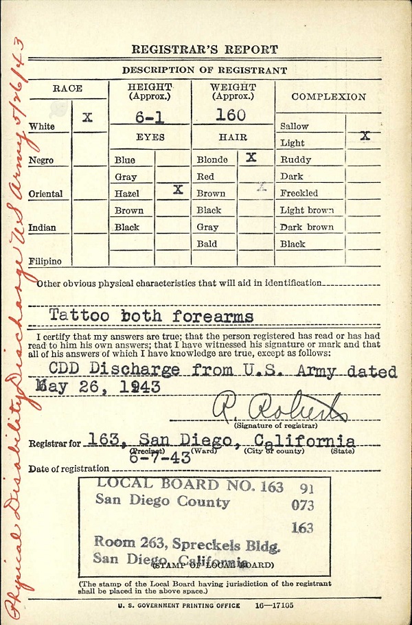 Francis William Kessler World War II Draft Registration