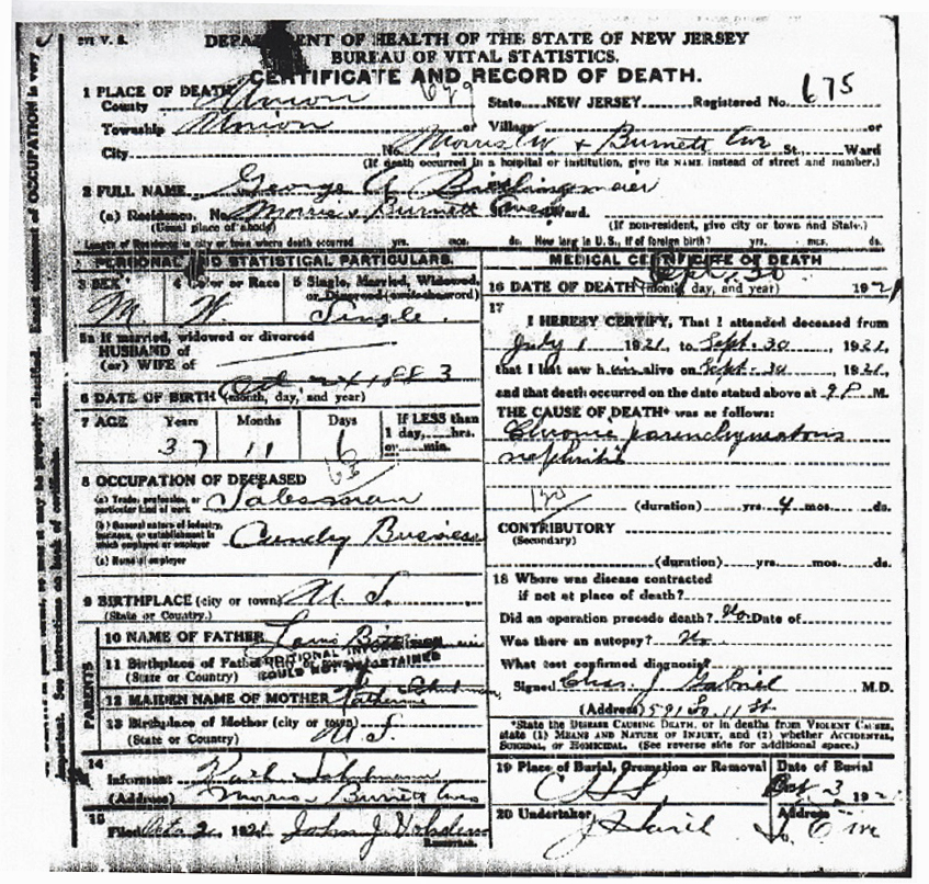 George A. Bittlingmeier Death Certificate