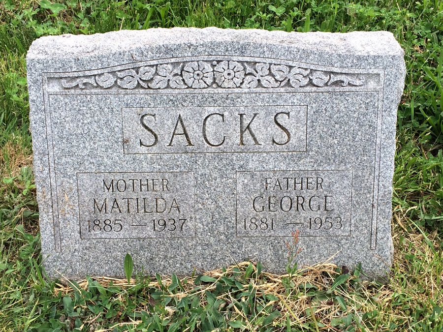 The Woodland Cemetery headstone of George and Matilda Sacks